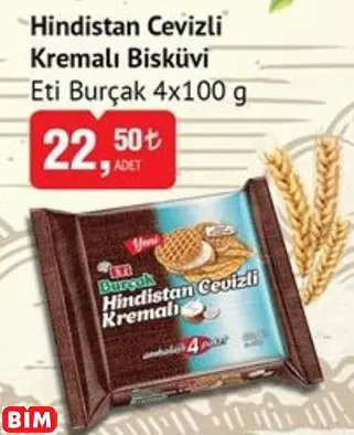 ETİ BURÇAK HİNDİSTAN CEVİZLİ KREMALI BİSKÜVİ ETİ BURÇAK HİNDİSTAN CEVİZLİ KREMALI BİSKÜVİ